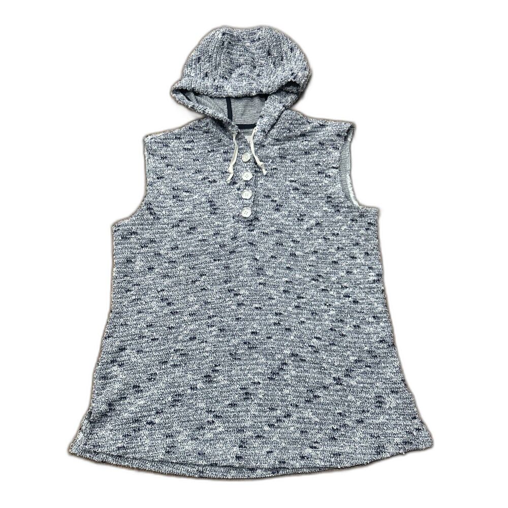 John Mark Sweater Women’s Small Blue White Knit Sleeveless Hooded